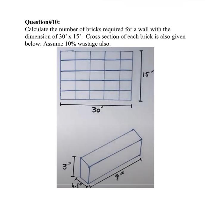 Solved Question\#10: Calculate the number of bricks required | Chegg.com