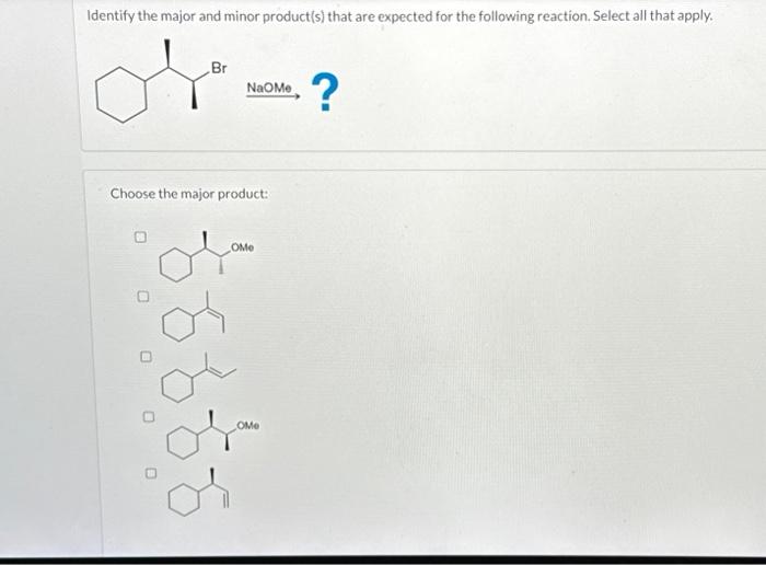 Solved Identify The Major And Minor Product S That Are