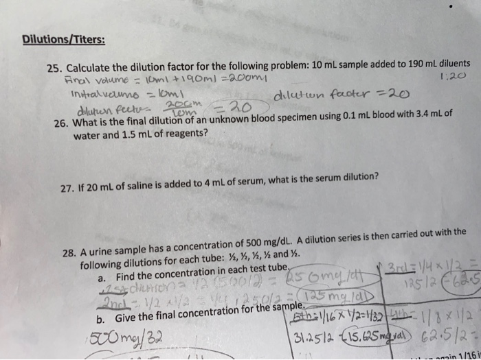 Solved Dilutions Titers 25 Calculate The Dilution Factor