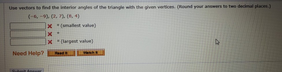 Solved Use vectors to find the interior angles of the | Chegg.com