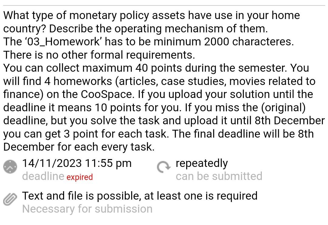 What Type Of Monetary Policy Assets Have Use In Your | Chegg.com