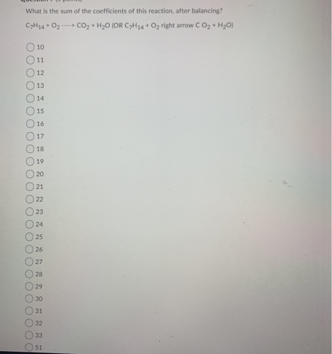 Solved What is the sum of the coefficients of this reaction