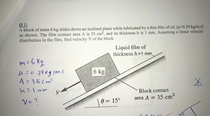 Solved 01: A block of mass 6 kg slides down an inclined | Chegg.com