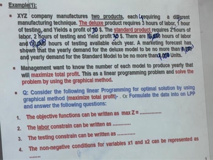 Solved XYZ company manufactures two products, each