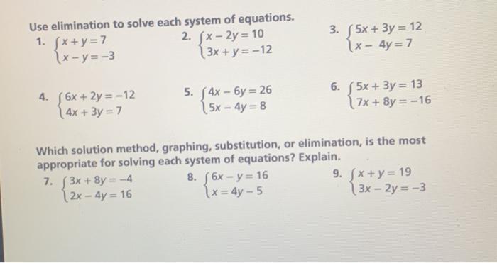 Solved Use Elimination To Solve Each System Of Equations 1 Chegg Com
