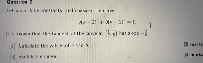 Solved Let A And B Be Constants, And Consider The Curve: | Chegg.com