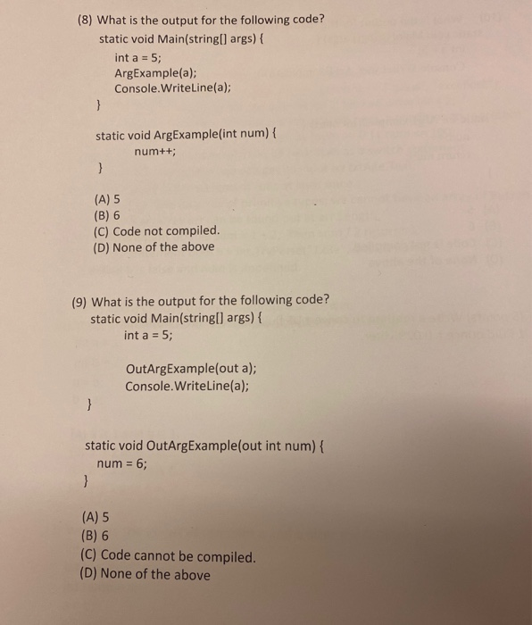 Solved (8) What is the output for the following code? static | Chegg.com