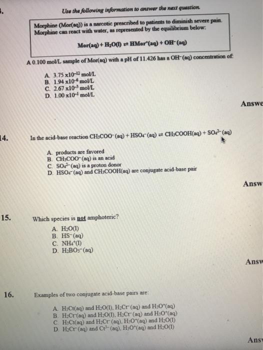 Solved Use The Following Information To Answer The Next Chegg Com