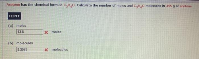 Solved Acetone has the chemical formula CH. Calculate the | Chegg.com