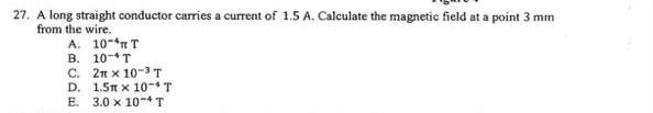 Solved 27. A long straight conductor carries a current of | Chegg.com