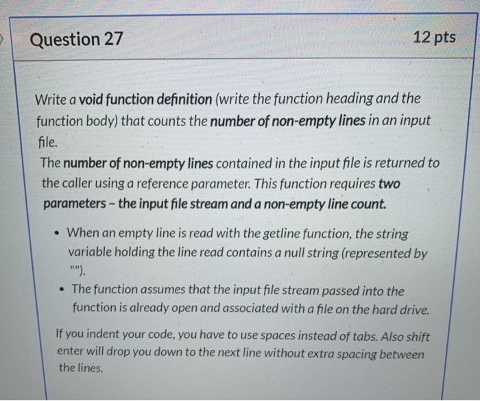 Solved Question 27 12 pts Write a void function definition | Chegg.com