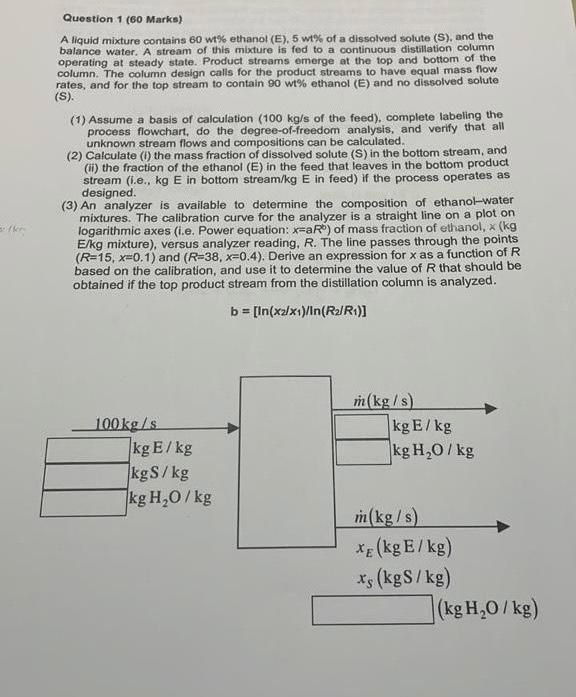 Solved Question 1 (60 Marks) A liquid mixture contains 60 wt | Chegg.com
