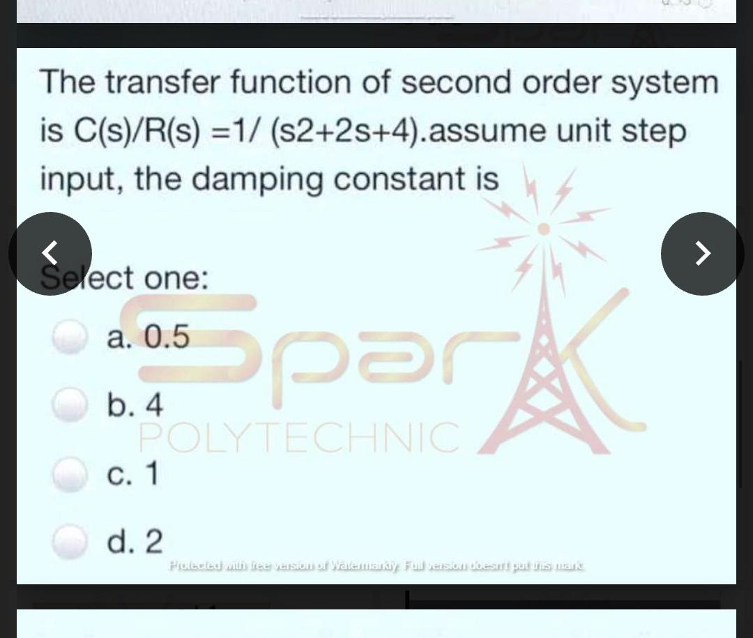 Solved The transfer function of second order system is | Chegg.com