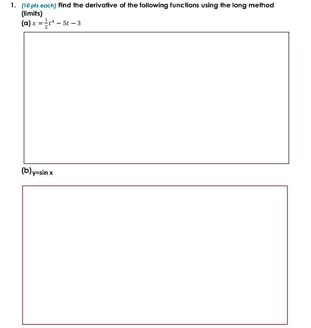 Solved 1. (10 pts each) Find the derivative of the following | Chegg.com