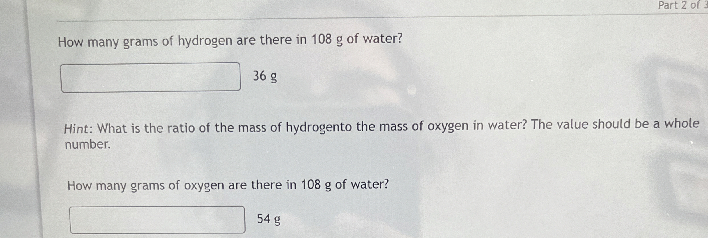 Solved How many grams of hydrogen are there in 108 ﻿g of