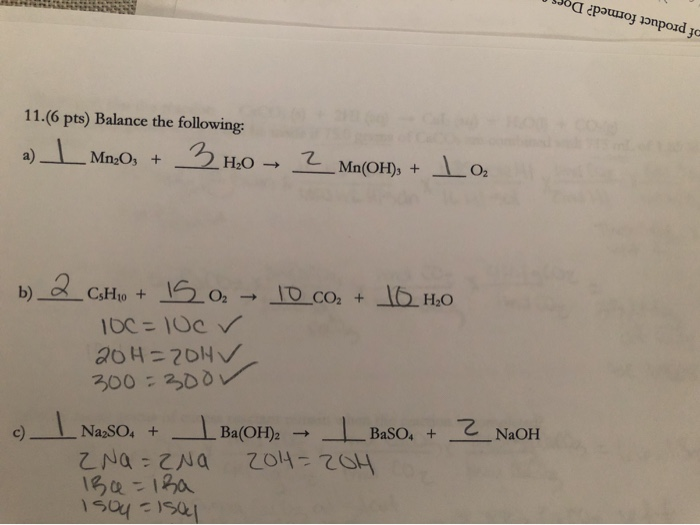 Solved Тоа ерәишој зэпроцd за 11.(6 pts) Balance the | Chegg.com