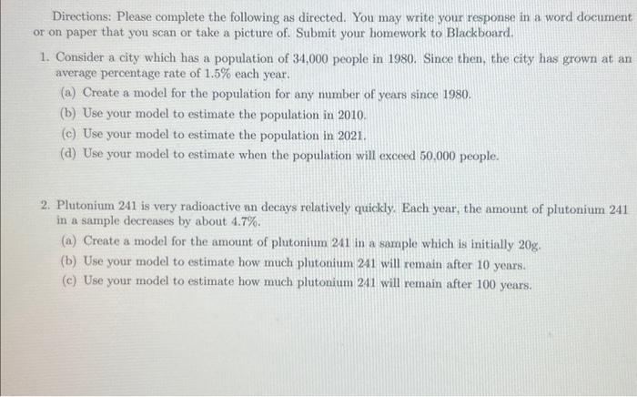 Solved Directions: Please complete the following as | Chegg.com
