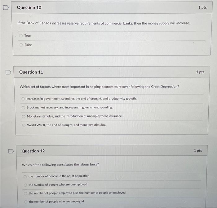 Solved Question 10 1 pts If the Bank of Canada increases | Chegg.com