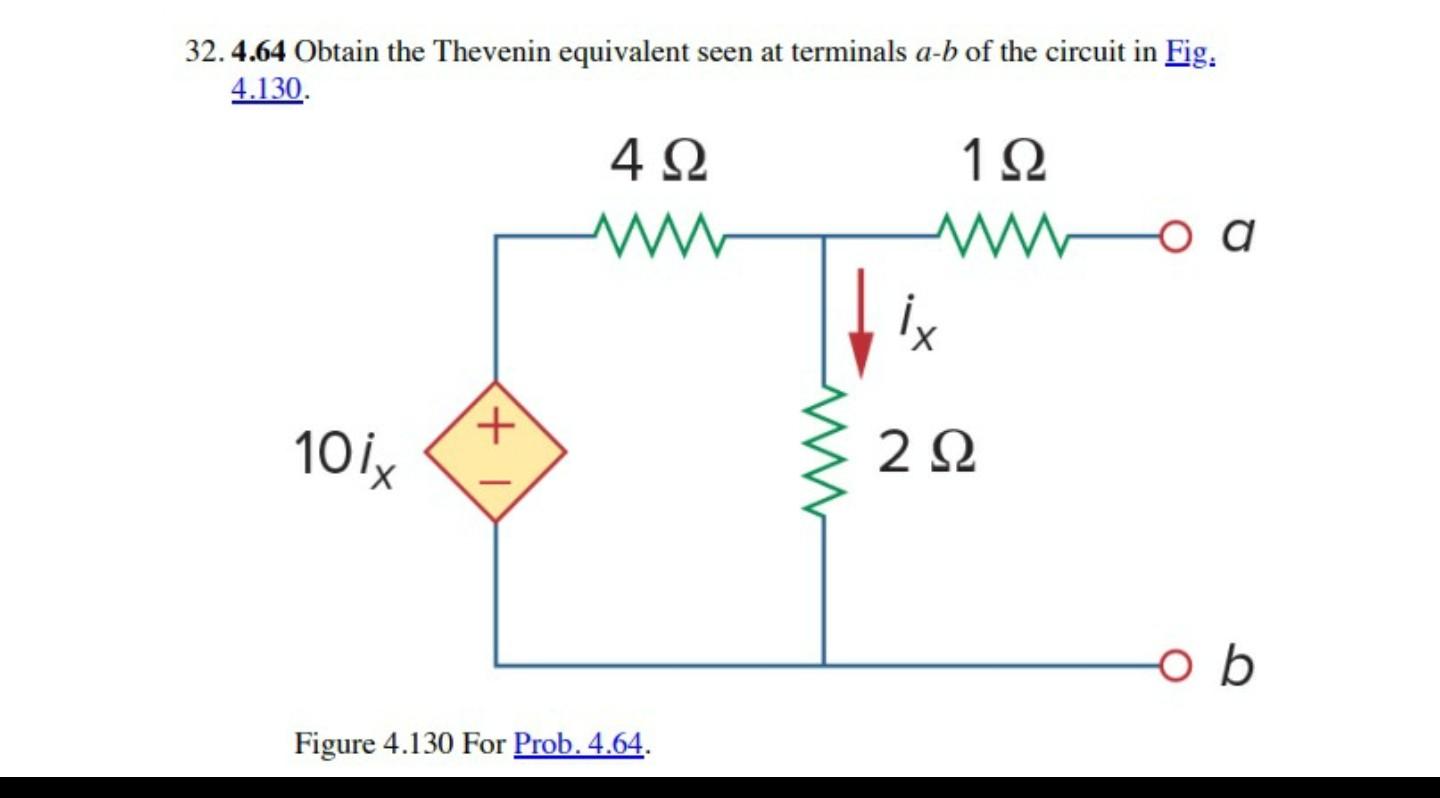 Solved 4. Problem 4.64, P. 167. Thevenin Equivalent For A | Chegg.com