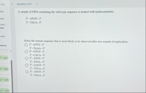 Solved IndeQuestion 7 ﻿of 7A sample of DNA containing the | Chegg.com