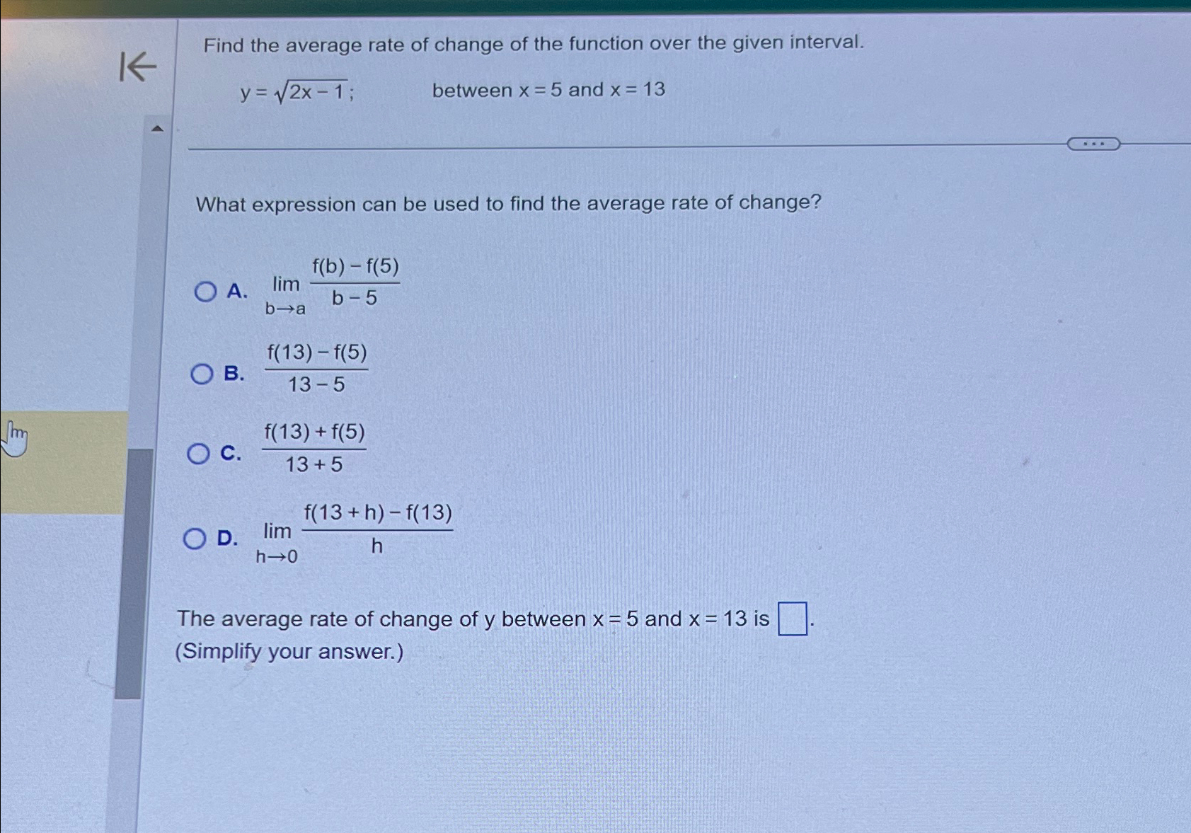 Find the average rate of change of the function over | Chegg.com
