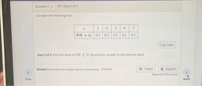 Solved Consider the following data: Step 1 of 5: Find the | Chegg.com