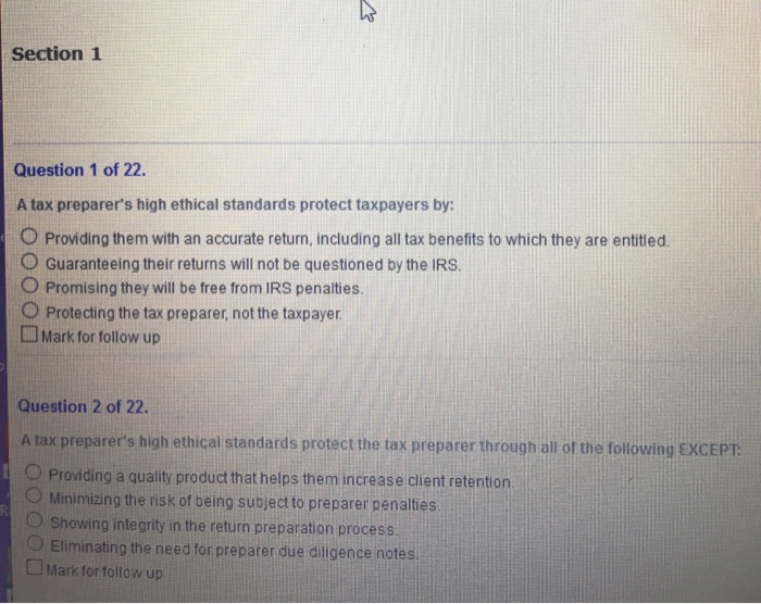 Solved Section 1 Question 1 of 22. A tax preparer's high