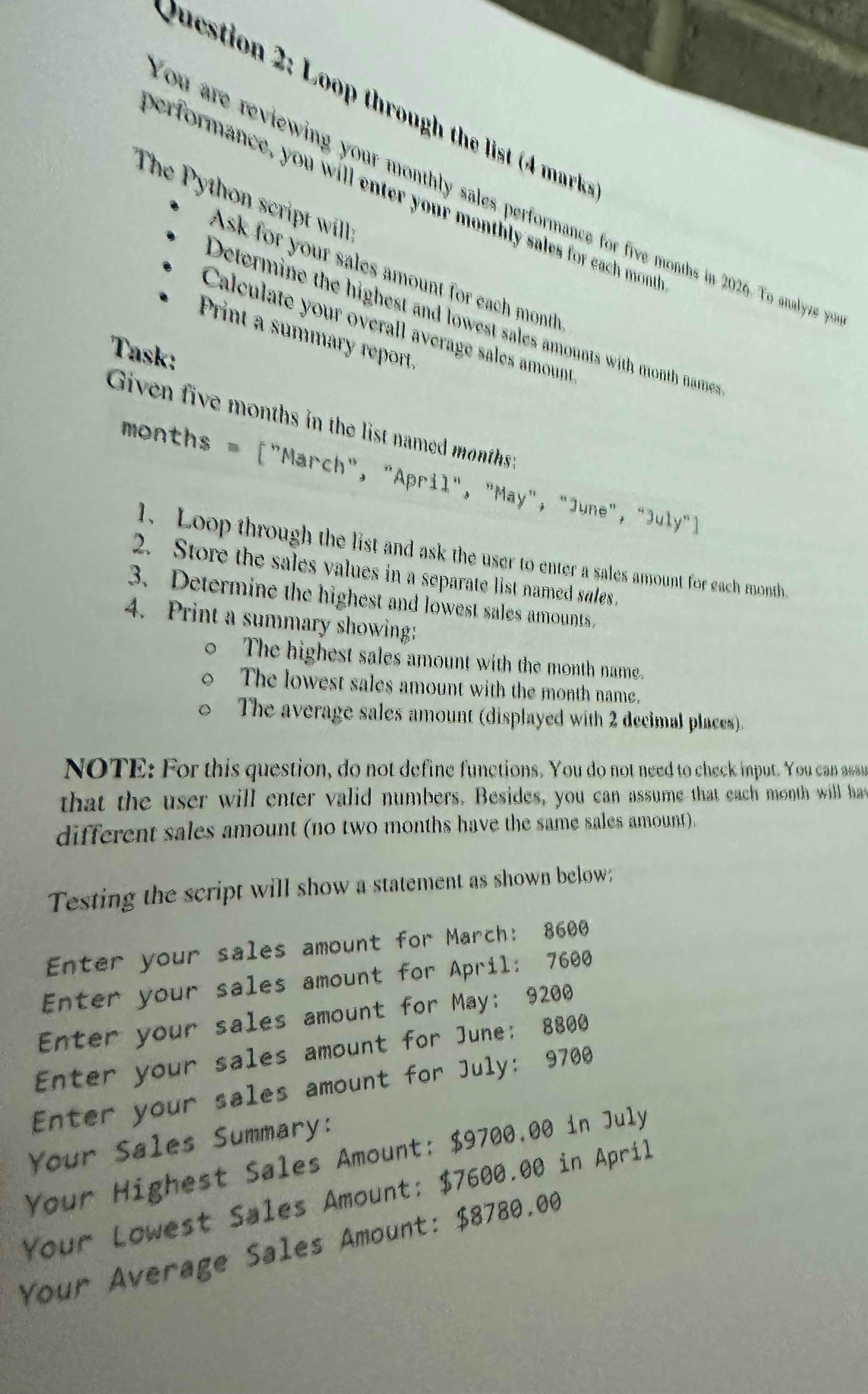 Solved Cucestion Z: Loop through the list (4 marks)for are | Chegg.com
