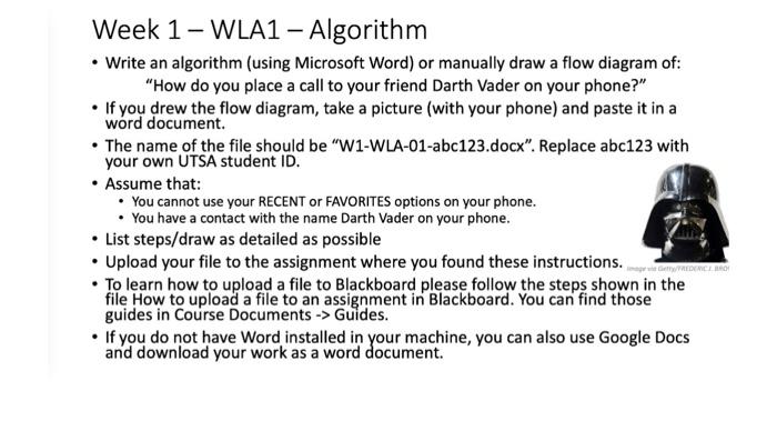 Week 1 - WLA1 - Algorithm
- Write an algorithm (using Microsoft Word) or manually draw a flow diagram of:
How do you place a