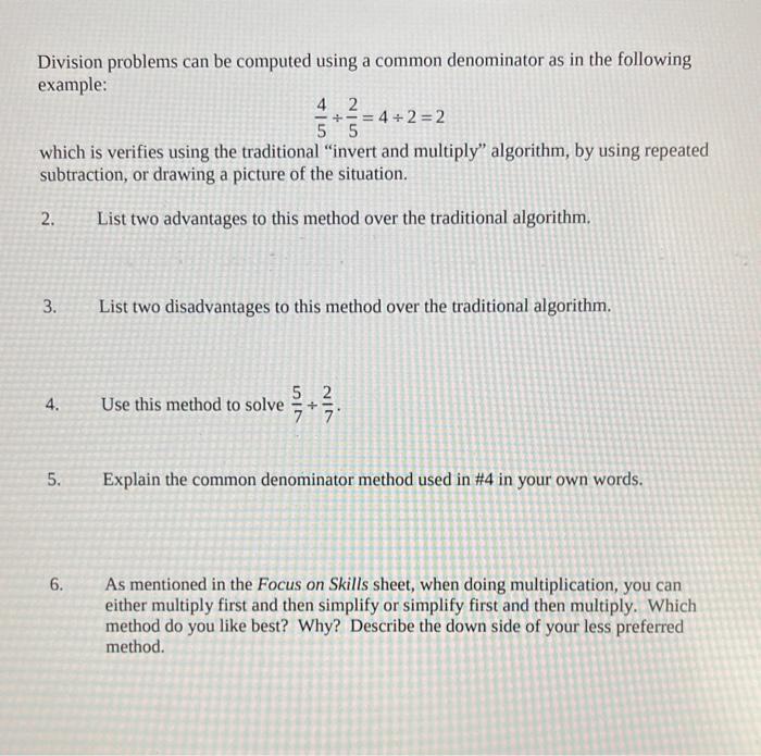Solved Division problems can be computed using a common | Chegg.com