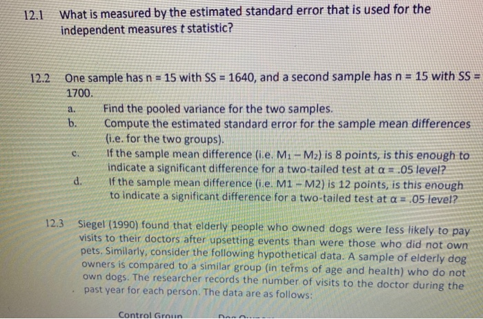 Solved 12.1 What is measured by the estimated standard error | Chegg.com
