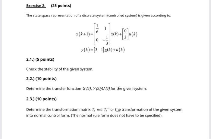 Solved Exercise 2: (25 points) The state space | Chegg.com