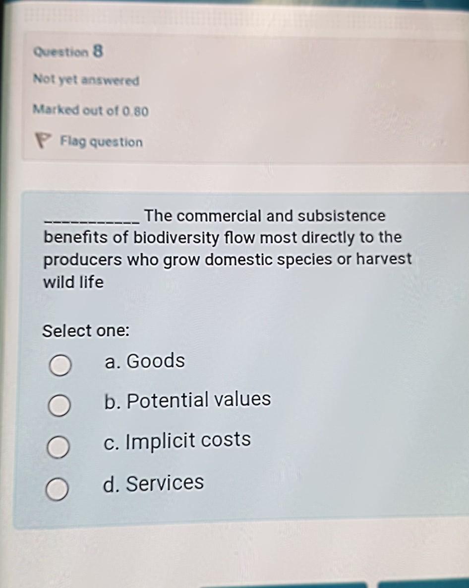 Solved Question 8 Not yet answered Marked out of 0.80 P Flag | Chegg.com