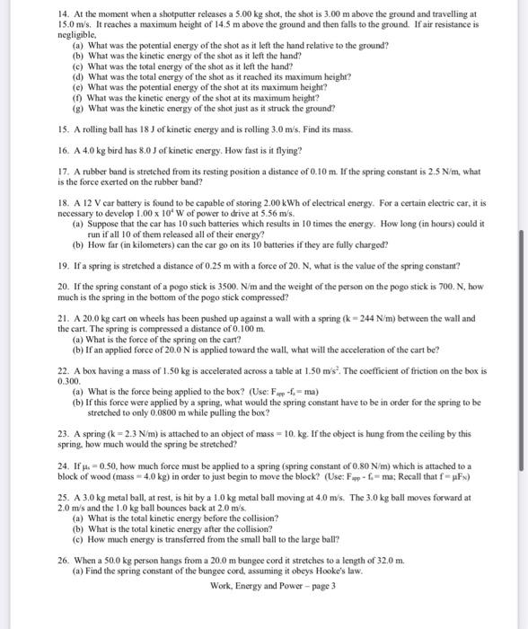 Solved Work, Power and Energy Worksheet Work and Power 1. | Chegg.com