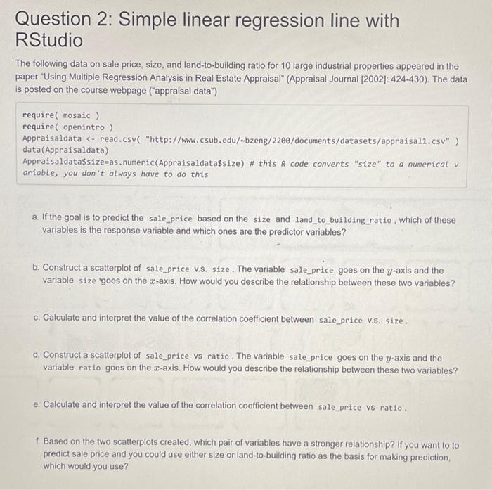 Solved Lab 8: Simple Linear Regression with R Studio Math | Chegg.com