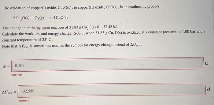 Solved The oxidation of copper(1) oxide, Cu, O(s), to | Chegg.com