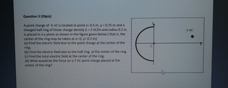 Solved Question 3 (20pts) -5 nC A point charge of -5 nC is | Chegg.com