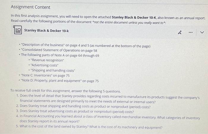 Solved Assignment content In this first analysis assignment