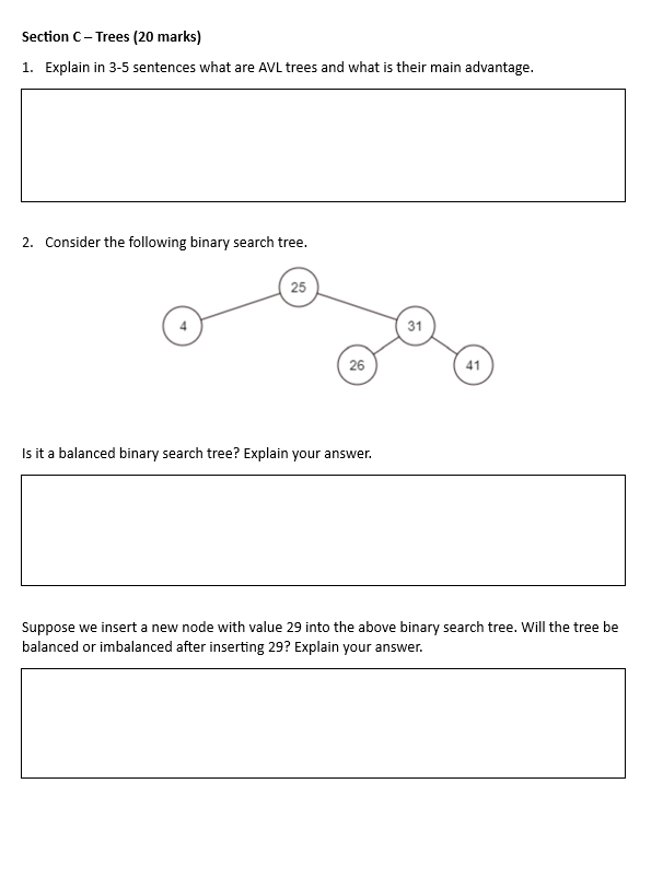 Solved Section C - ﻿Trees (20 ﻿marks)Explain in 3-5 | Chegg.com