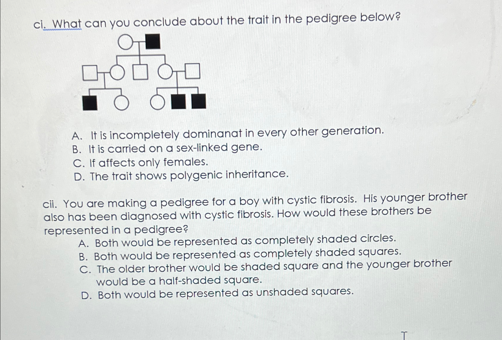 Solved ci. ﻿What can you conclude about the trait in the | Chegg.com