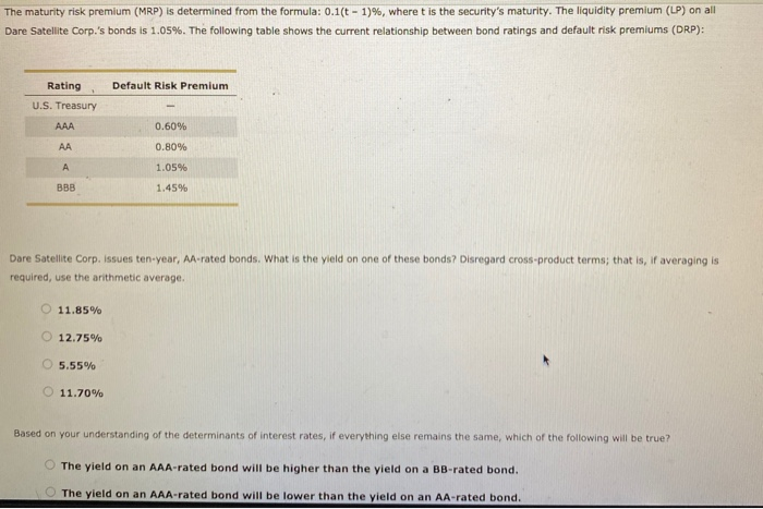 Solved The Maturity Risk Premium Mrp Is Determined From Chegg Com