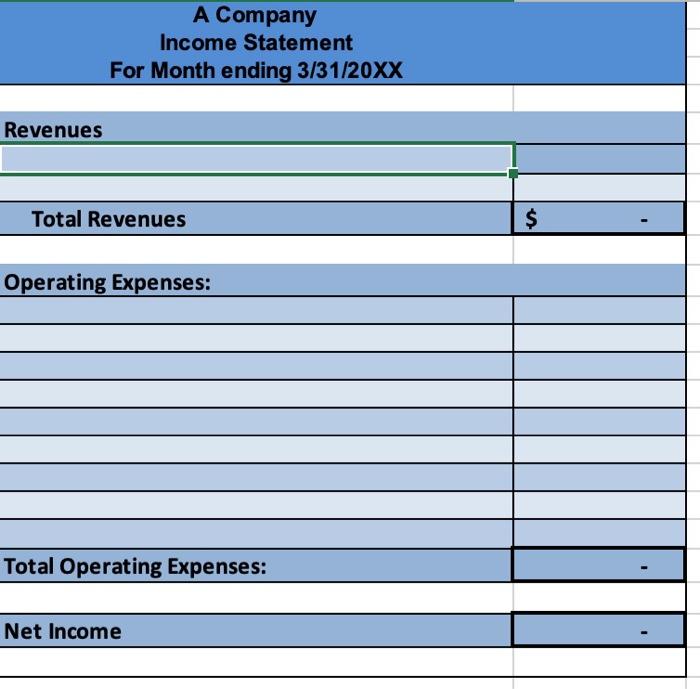 Solved Using the Company Journal Entry, fill out the Income | Chegg.com