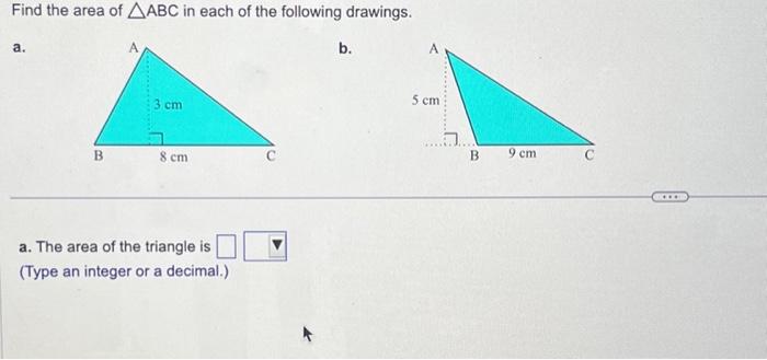 Solved Find the area of AABC in each of the following | Chegg.com