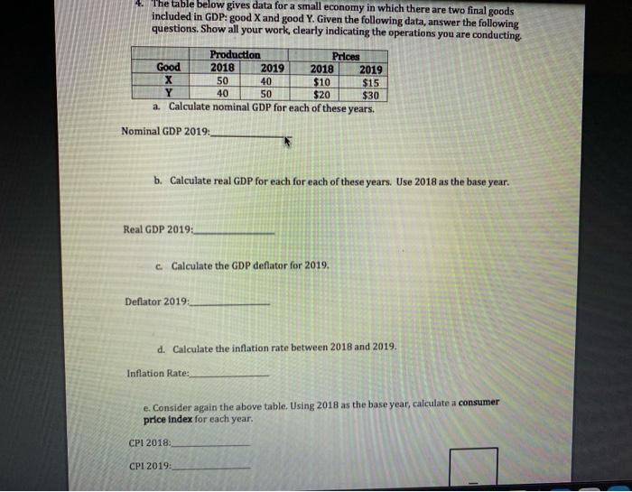 Solved 4. The table below gives data for a small economy in | Chegg.com