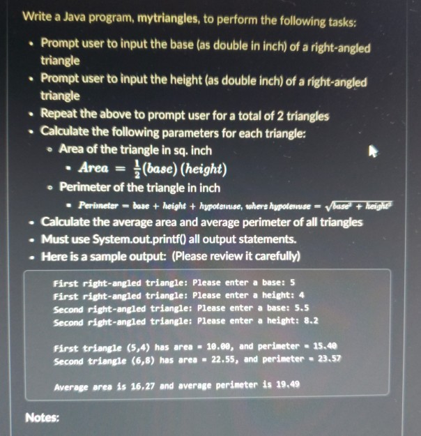 Solved Write a Java program, mytriangles, to perform the | Chegg.com
