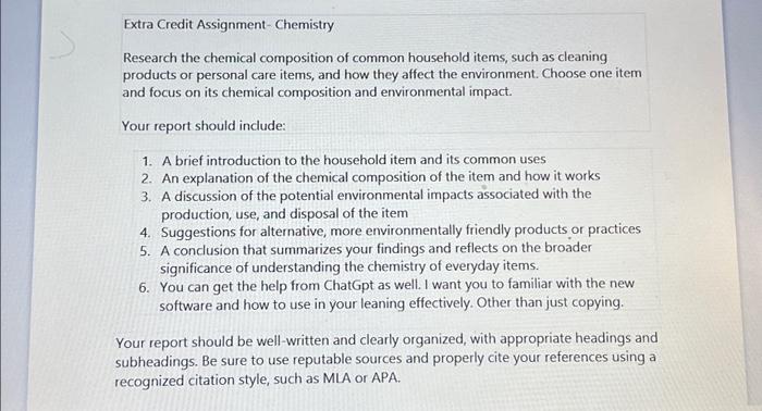 extra credit assignment chemistry