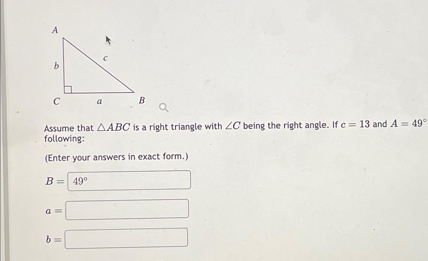 Solved Assume that ????ABC ﻿is a right triangle with ??C | Chegg.com