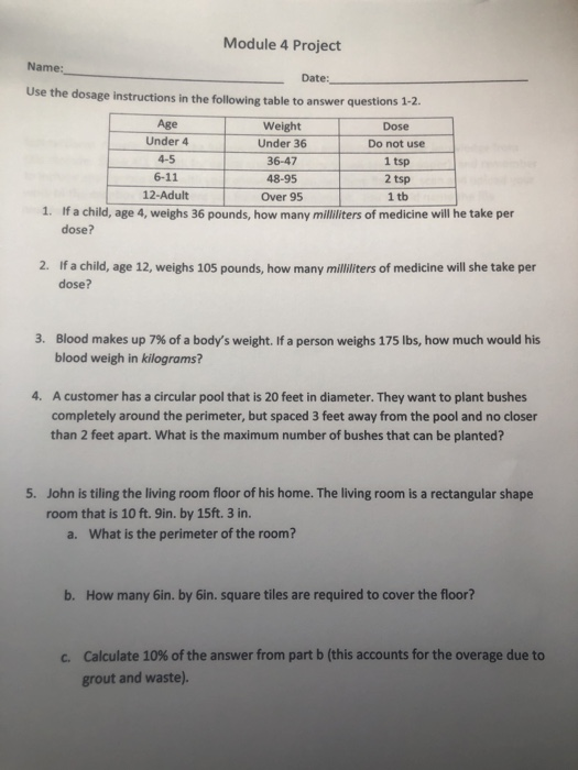 Solved Module 4 Project Name Date Use The Dosage Instru Chegg Com - How Much Does A Table Weigh In Kg Solved Module 4 Project Name Date Use The Dosage Instru Chegg Com - How Much Does A Table Weigh In Kg