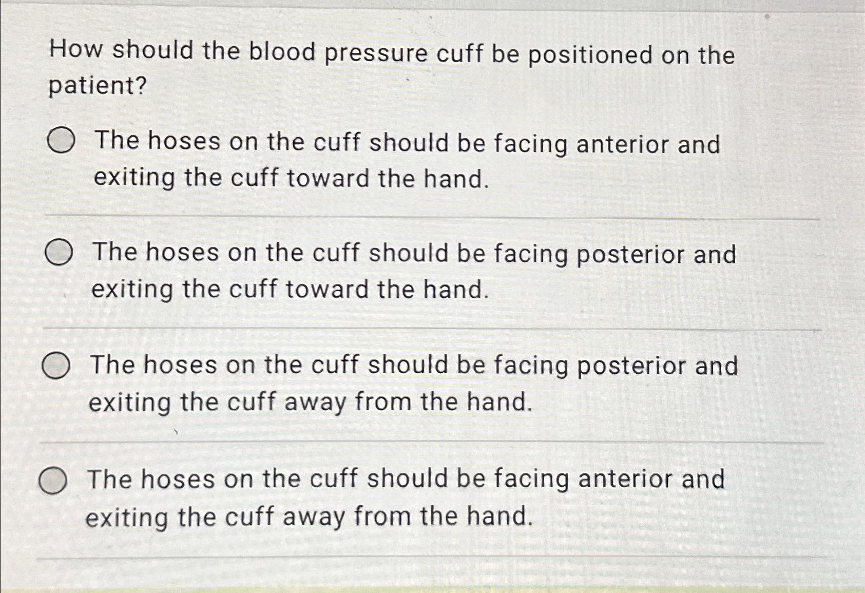 how-should-the-blood-pressure-cuff-be-positioned-on-chegg