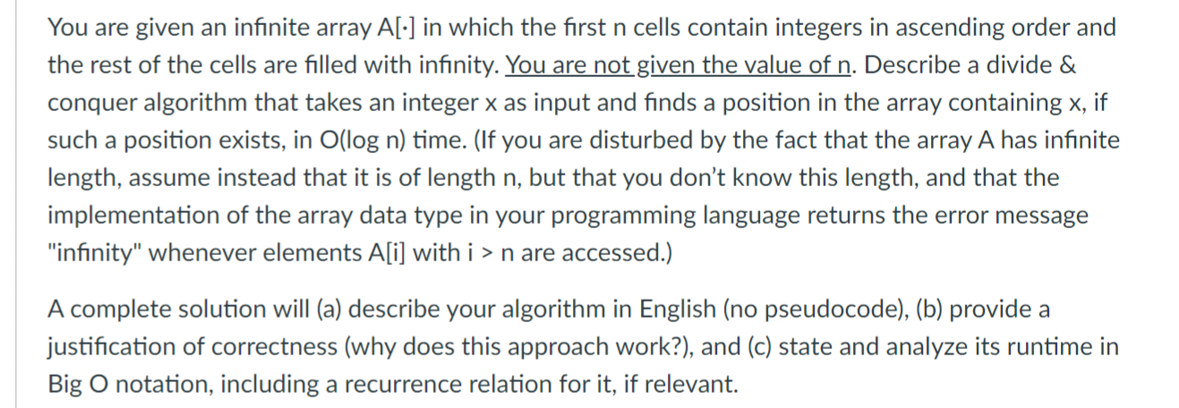 You are given an infinite array \( \mathrm{A}[\cdot] \) in which the first \( \mathrm{n} \) cells contain integers in ascendi